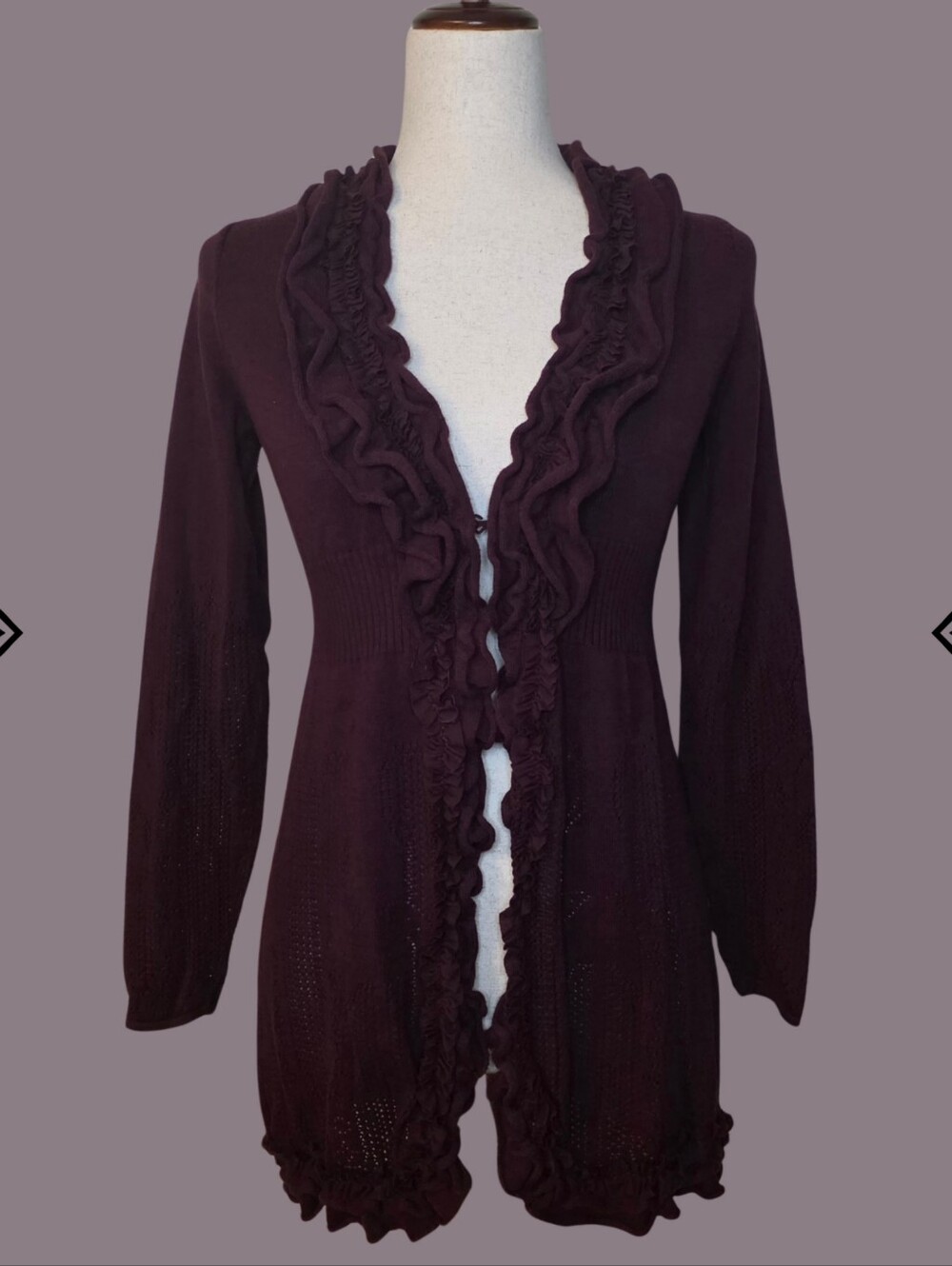 Y2K INC International Concepts Purple Ruffle Trim Cardigan